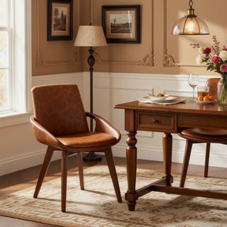 Sunvega Mid-Century Modern Cosmo Chair with Walnut Wood Legs and Cream Faux Leather