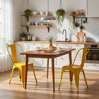 Sunvega High Gloss Yellow Metal Dining Chairs Set of 2 with 18 Inch Seat Height