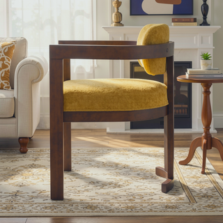 Sunvega Upholstered Rubberwood Dining Chairs with Natural-Grain Look in Yellow