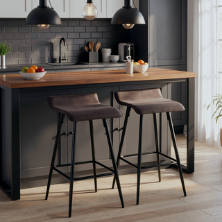 Sunvega Black Metal Frame Counter Stool with Faux Leather Seat for Kitchen or Bar