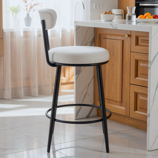 Sunvega Ergonomic High Back Bar Chairs with White Fabric Cushions and 35.5 Inch Total Height
