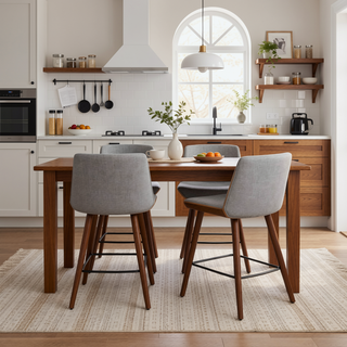 Sunvega Mid-Century Modern Walnut Wood and Light Grey Fabric Counter Stool