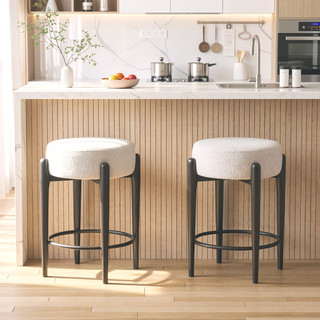 Sunvega Mid-Century Modern Kitchen Stools Set of 4 with White Boucle Upholstery and Metal Base