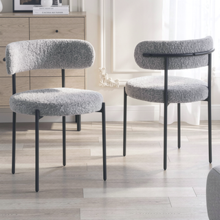 Sunvega Cream Boucle Fabric Upholstered Dining Chair Set with Metal Frame
