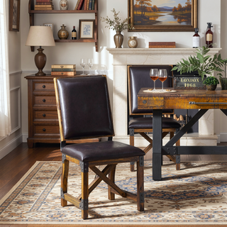 Sunvega Solid Wood Dining Chair with Faux Leather Upholstery and Crossed Beamed Support
