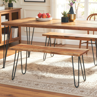 Sunvega Handcrafted Modern Industrial Acacia Wood Faux Live Edge Dining Bench