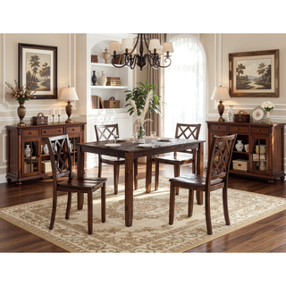 Sunvega Transitional Dark Cherry Dining Table Set with Diamond Back Chairs