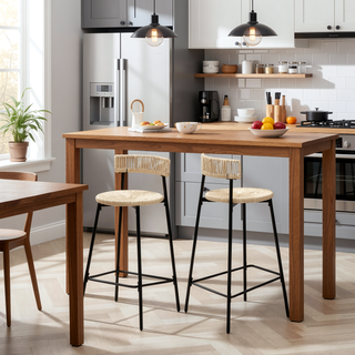 Sunvega Hand Woven Paper Rope Bar Stools with Backrest and Footrest for Kitchen Island