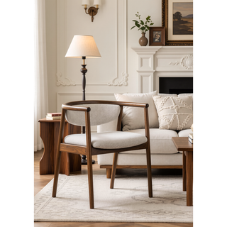Sunvega Gray Chenille Upholstered Side Chair with Walnut Veneer Frame