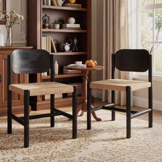 Sunvega Beige Paper Rope Weave Seat Indoor Armless Kitchen Dining Chairs Set of 2