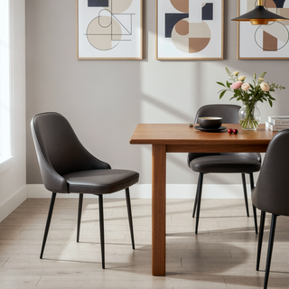 Sunvega Marcel Contemporary Dining Chair Set with Grey Faux Leather and Black Frame