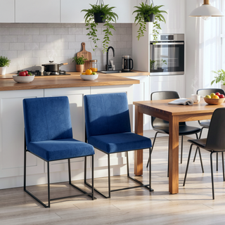 Sunvega Fuji Contemporary High Back Dining Chair with Upholstered Seat in Blue Velvet