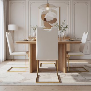 Sunvega Modern Faux Leather Upholstered Dining Chairs with Gold Metal Legs Set of 4
