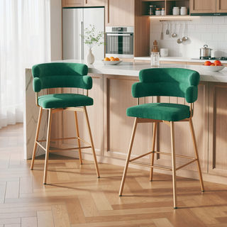 Sunvega 180 Swivel Upholstered Bar Stools with Backs and Metal Legs for Kitchen Island