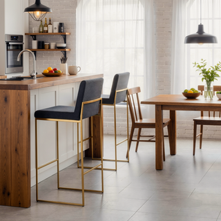Sunvega Gold Steel and Charcoal Fabric High Back Barstool with Padded Seat