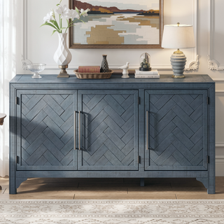 Sunvega MDF and Pine Veneer Sideboard Cabinet with Adjustable Shelves for Living Rooms