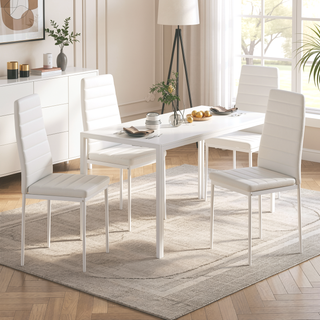 Sunvega Set of 4 Modern White PU Leather Upholstered Dining Chairs with Metal Frame