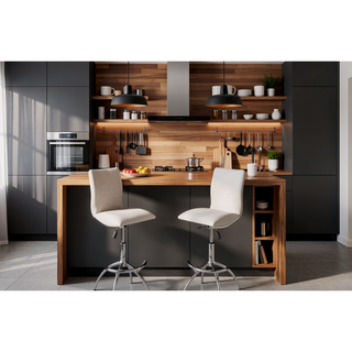 Sunvega Modern Contemporary Swivel Adjustable Bar Stool with PU Texture Soft White