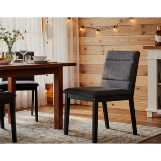 Sunvega Walnut Finish Modern Dining Chairs with Linen Blend Upholstery Set of 2