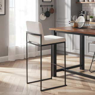 Sunvega Contemporary High Back Barstool with Black Steel Frame and White Velvet