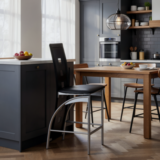 Sunvega Set of 2 Modern Counter Height Chairs with Black Faux Leather Upholstery