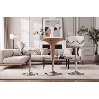 Sunvega Adjustable Swivel Barstool Set with Chrome Base and Faux Leather Seat