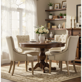 Sunvega Button Tufted Solid Wood Wingback Chairs with Gold Nail Heads Set of 2