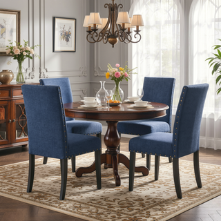 Sunvega Gray Linen and Cotton Fabric Dining Chairs with Nailhead Trim, Set of 2