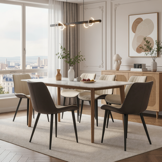 Sunvega Khaki Grey PU Leather Dining Chairs with Metal Legs for Kitchen Restaurant