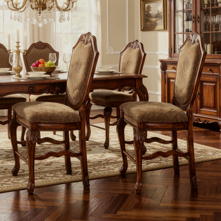 Sunvega Traditional Beige Upholstered Counter Height Stools with Cherry Wood Legs