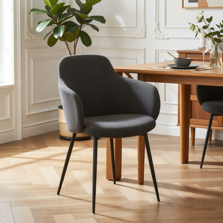 Sunvega Industrial Black Metal and Cream Fabric Upholstered Dining Accent Chair