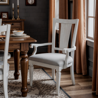 Sunvega Light Grey and Weathered White Padded Arm Chair Set of 2 for Dining Room