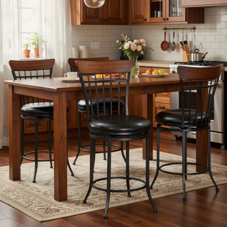 Sunvega Black Metal Frame Swivel Counter Height Chair with Brown Faux Leather Upholstery