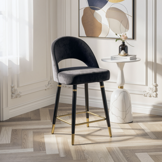 Sunvega Black Open Back Counter Height Stools with Gold Accents for Bar Seating