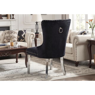 Sunvega Glam Style Wingback Dining Chairs with Upholstered Seat and Crystal-like Acrylic Buttons
