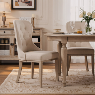 Sunvega Light Gray Wood Frame Ivory Felt Upholstered Dining Side Chairs Set of 2