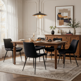 Sunvega Brown PU Leather Dining Chairs with Metal Legs and Wave Pattern Upholstery