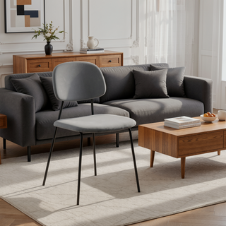 Sunvega Gray Velvet and Metal Dining Chairs Set of 2 with Soft Upholstery