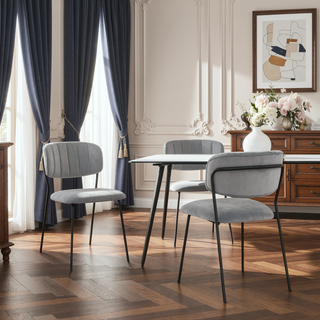 Sunvega Set of 2 Stable Velvet Upholstered Dining Chairs with Metal Legs