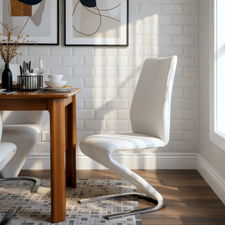 Sunvega Contemporary Style Black Leatherette Dining Chairs with Z-Shaped Chrome Base