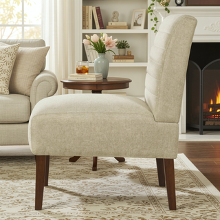 Sunvega Modern Beige Accent Chair with Tufted Upholstery and Wood Legs