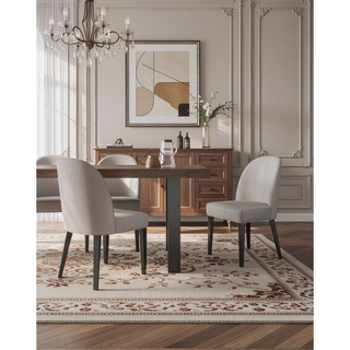 Sunvega Modern Upholstered Dining Chairs Set of 2 in Sand with Leatherette and Velvet