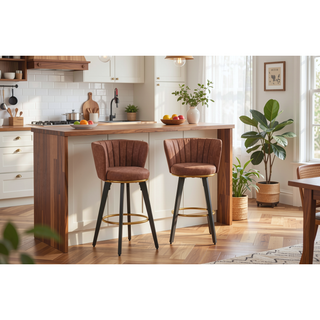 Sunvega 360 Swivel Counter Stools Set of 2 with Upholstered Backs and Goldy Footrest