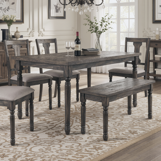 Sunvega Weathered Grey Farmhouse Dining Bench with Turned Legs for Comfortable Seating