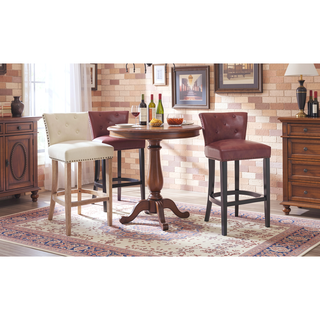 Sunvega Brown Wooden Bar Stools with Cow Top Leather Upholstered Seat and Backs