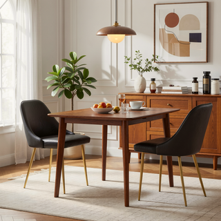 Sunvega Glam Dining Chair with Gold Frame and Grey Faux Leather Cushioned Seat