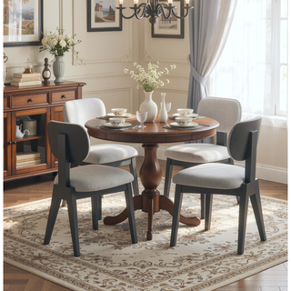 Sunvega Set of 2 Light Gray Fabric Upholstered Dining Chairs with Gray Wood Frame