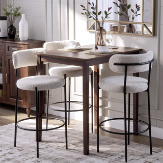 Sunvega Concord Grey Boucle Upholstered Bar Chair with Foam Cushioning and Ring Footrest
