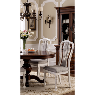 Sunvega Antique White Set of 2 Gray Upholstered Tufted Dining Chairs with Cushion Seat
