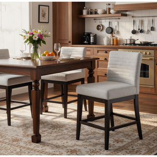 Sunvega Gray Linen Upholstered Side Chair with Padded Seat and Back Set of 2